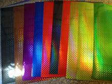 Load image into Gallery viewer, NEW!! 1/8" FISH SCALE 12" X 8" SHEET HOLOGRAPHIC LURE TAPE IN 12 COLORS.
