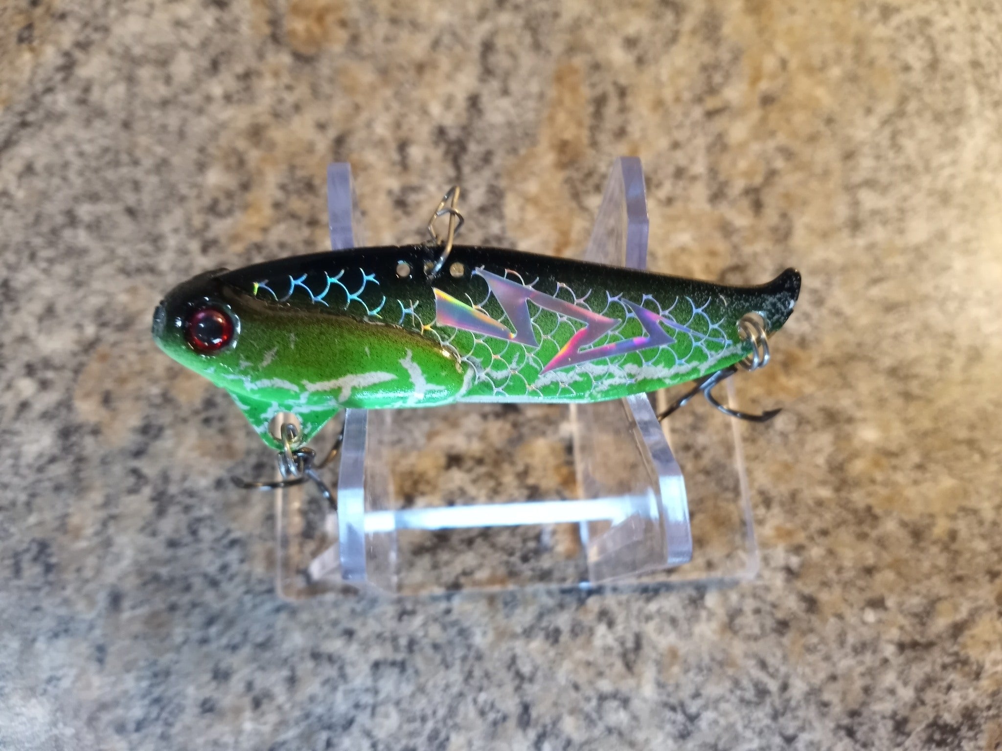 ONEIDA LAKE CUSTOM BLADE BAIT 1/2OZ 5/8OZ BLADE BAIT BLACK FL GREEN LIGHTNING SCALE