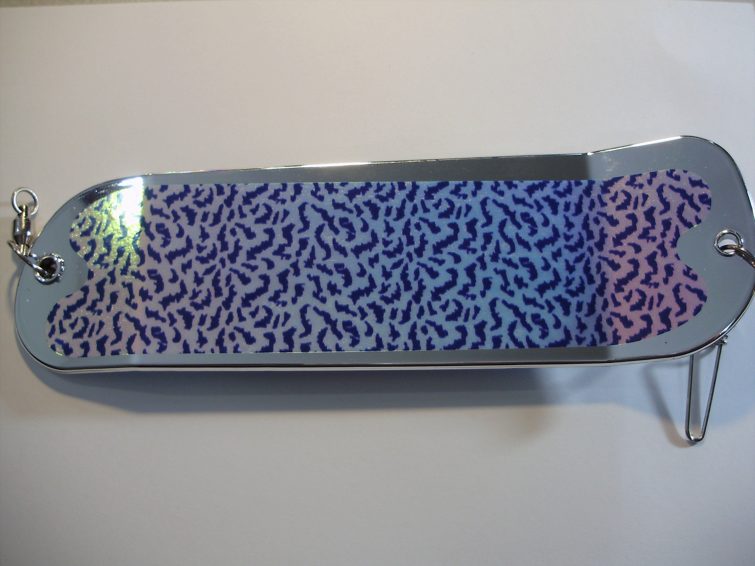 8 1/2" Chrome Custom Dual Fin Flasher BLUE BUBBLE HOLO BLUE TIGER MOON