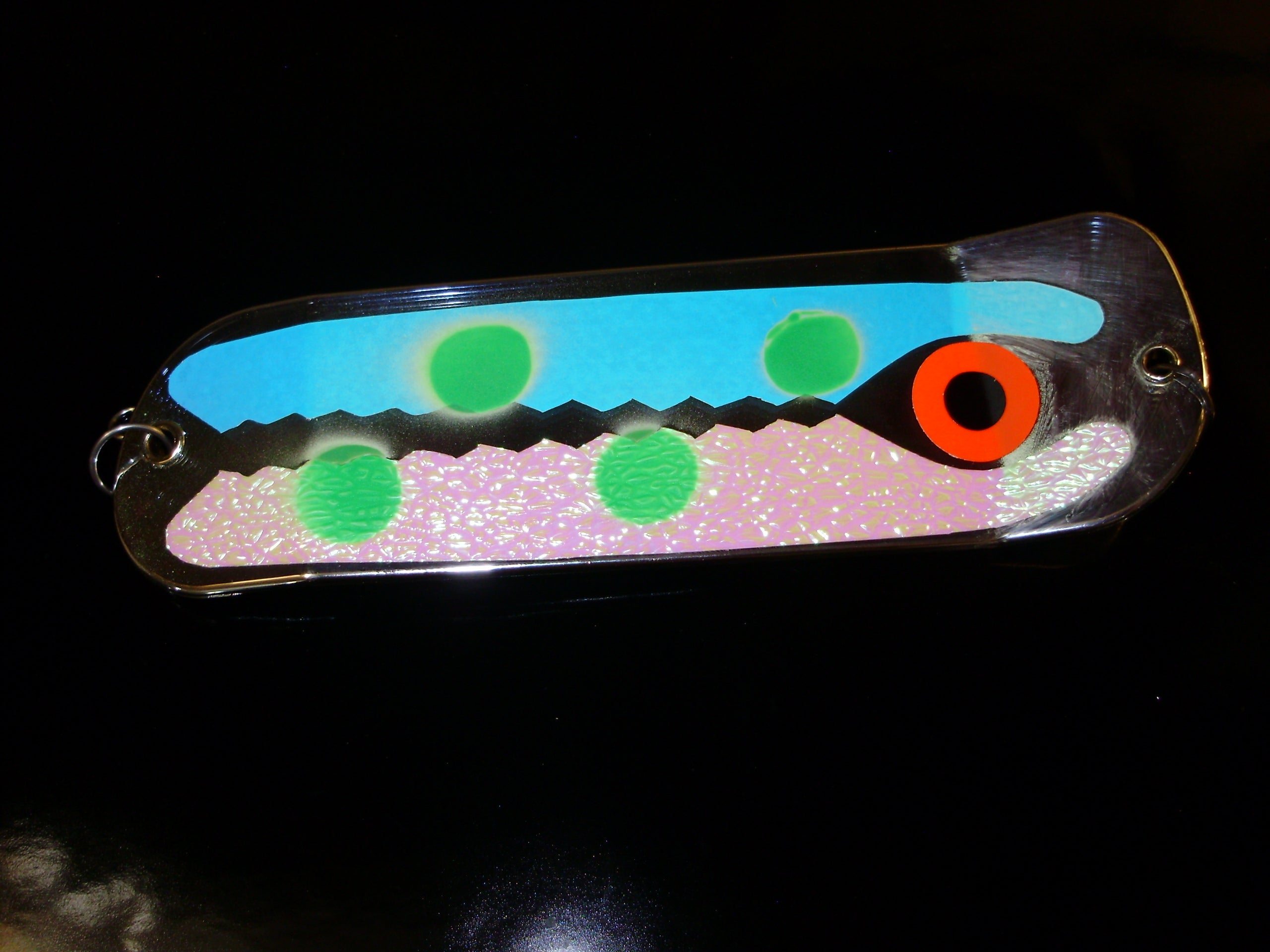 8 1/2 CHROME Custom Dual Fin Flasher BAM CRUSHED GLOW/MOON JELLY UV –  Fishing Lure Tape, Tackle, & Graphics Design Company