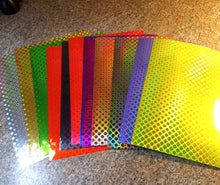 Load image into Gallery viewer, NEW!! 1/2" FISH SCALE 12" X 8" SHEET HOLOGRAPHIC LURE TAPE IN 12 COLORS.
