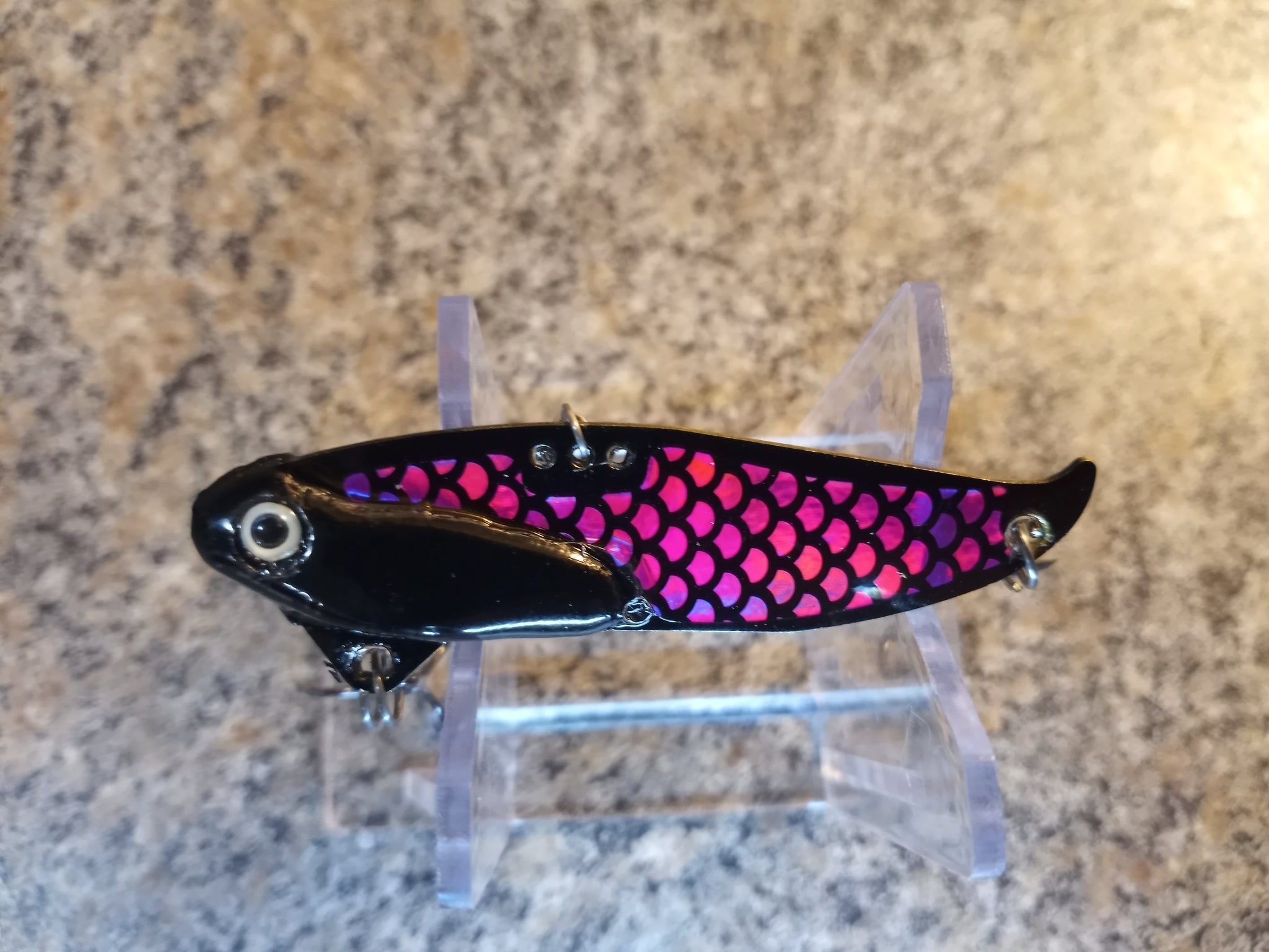 ONEIDA LAKE EXTREME FLASH 1/2OZ BLADE BAIT BLACK PURPLE HOLO SCALE