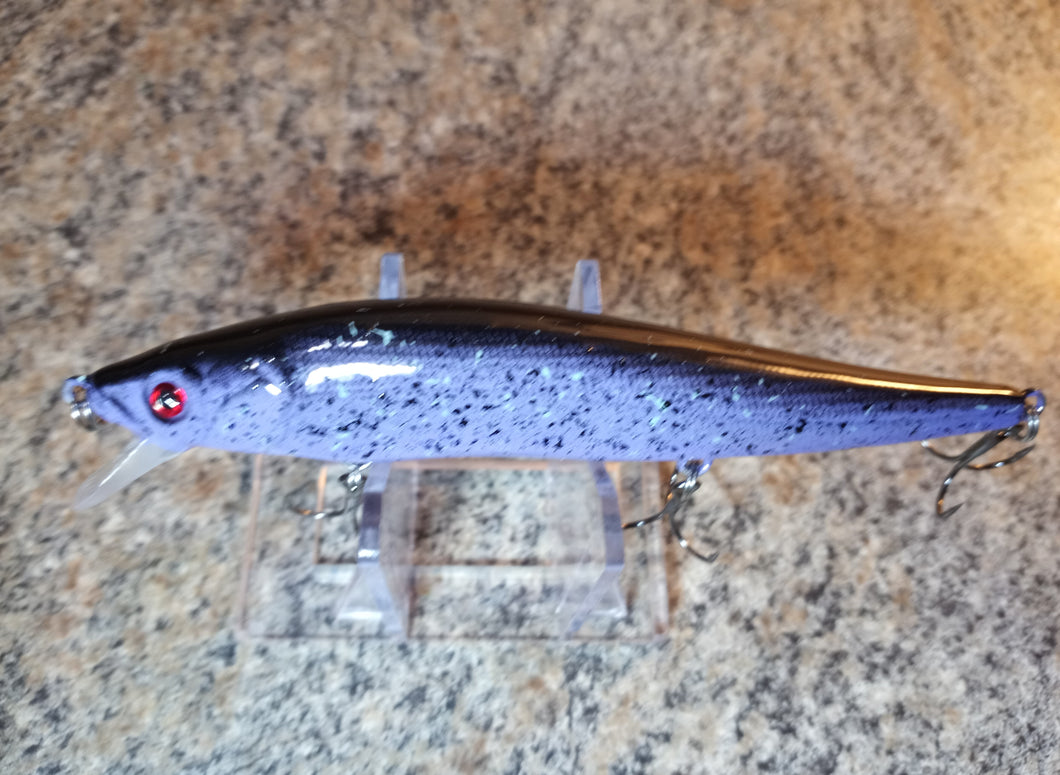 Custom Suspending Jerk Baits In 3 Sizes BLACK & PURPLE SPECKLED