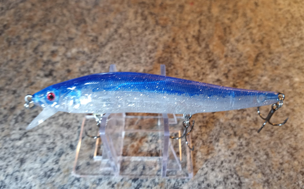 Custom Suspending Jerk Baits In 3 Sizes BLUE & SILVER GLITTER