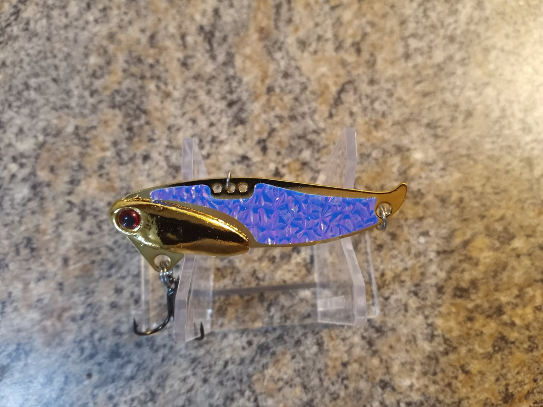 Gold Plated Custom Blade Baits in 1/2oz & 5/8oz weights LITTLE BOY BLUE UV CRACKED ICE