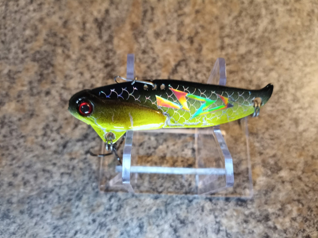 ONEIDA LAKE CUSTOM BLADE BAIT 1/2OZ & 5/8OZ BLADE BAIT BLACK & FL YELLOW LIGHTNING SCALE