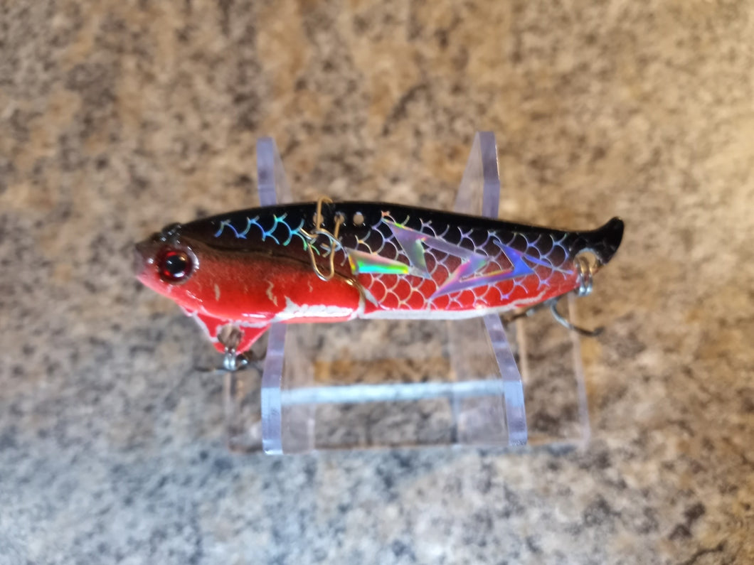 ONEIDA LAKE CUSTOM BLADE BAIT 1/2OZ & 5/8OZ BLADE BAIT BLACK & FL RED LIGHTNING SCALE